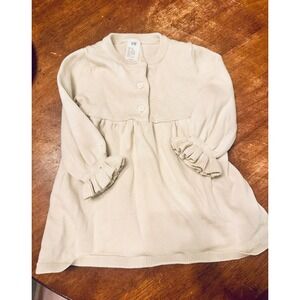 H&M‎ Cream Knit Baby Girl Dress Long Sleeve Ruffle Trim Buttons 9-12 Months